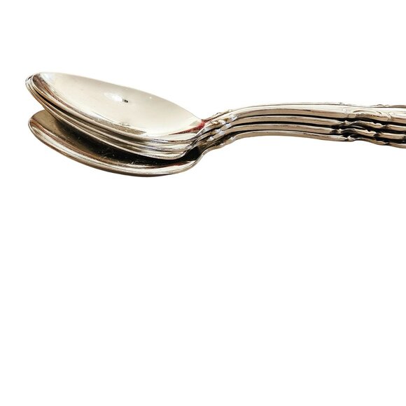 4 Oneida Deluxe Mozart Soup Spoons scalloped edge baroque scrolls 80s vtg stainl - Picture 9 of 10